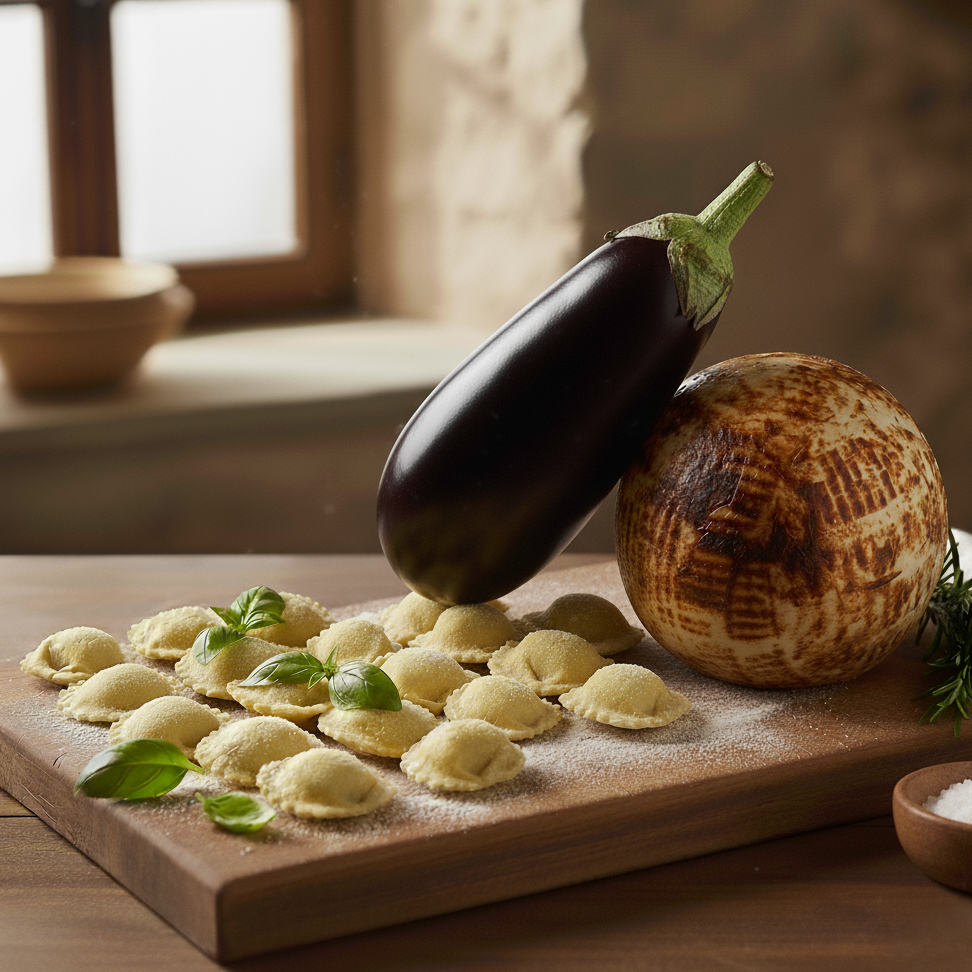 Ravioli di provola e melanzane